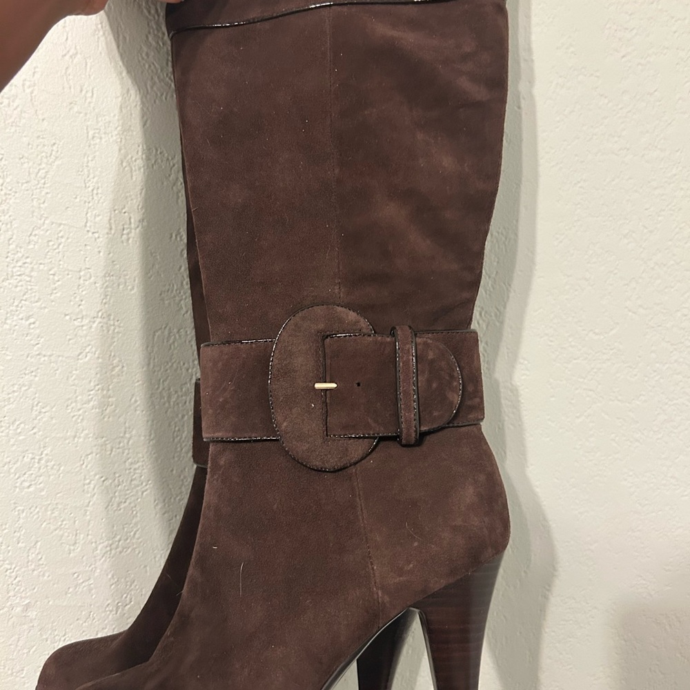 Brown Suede Knee-High Boots